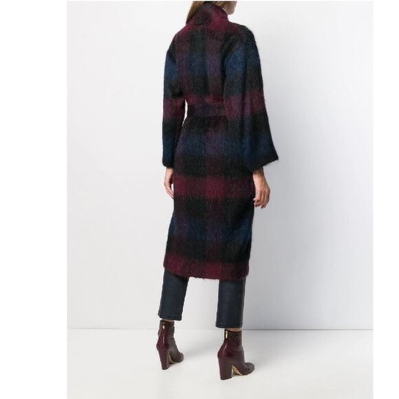 VINCE Brushed Plaid Wool Blend Long Coat - Picture 4 of 9